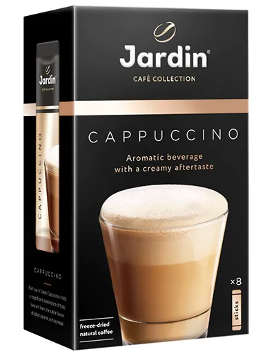 Cafea Jardin Cappuccino solubil 3 în 1 – 8 stick-uri de câte 18 g
