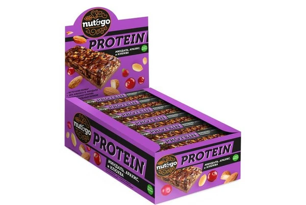 Batonașe Nut-N-Go Protein migdale, merisoare 36 g, 18 buc