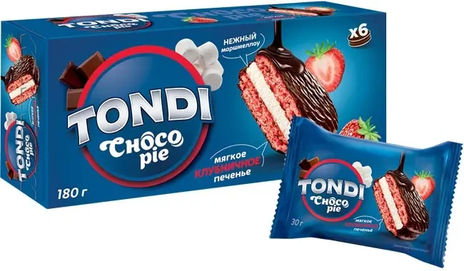 Biscuiți Choco Pie Tondi cu căpșune 6 x 30 g