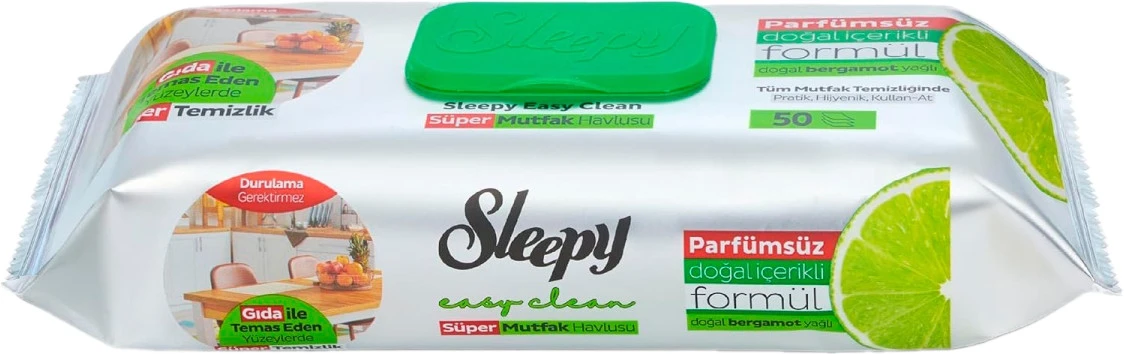 Prosoape umede pentru bucatărie Sleepy Eazy Clean 50 buc cu ulei de bergamot
