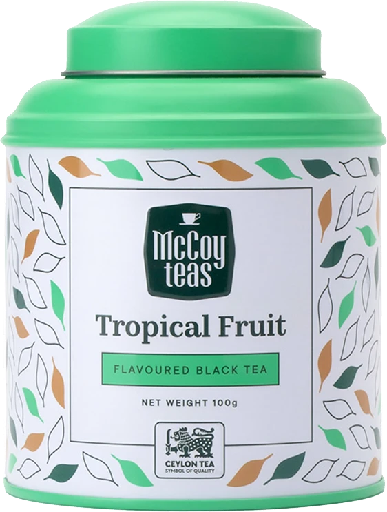 Ceai McCoy Tropical Fruit, 100g cutie de metal