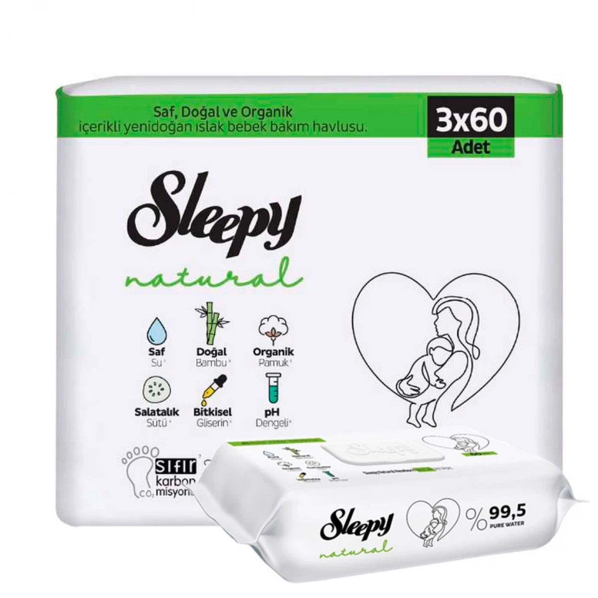 Servetele umede Sleepy Natural New Born 3 bucăți