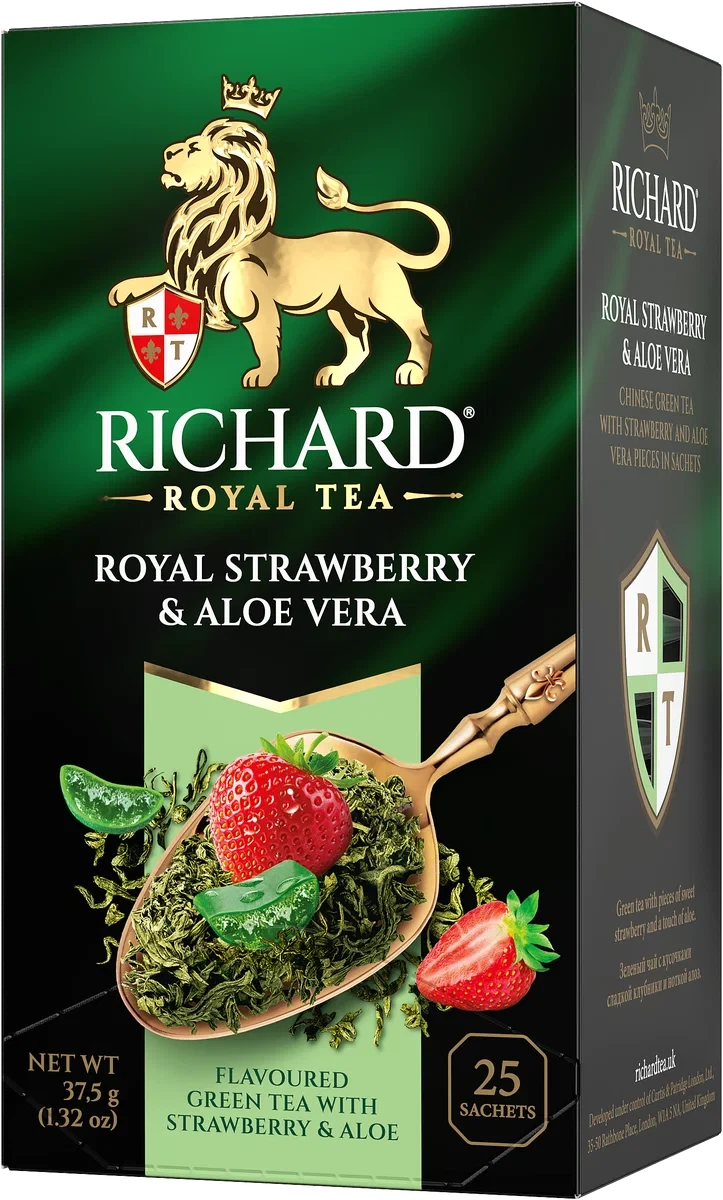 Ceai Richard Royal Strawberry & Aloe Vera  ceai verde, 25 plicuri